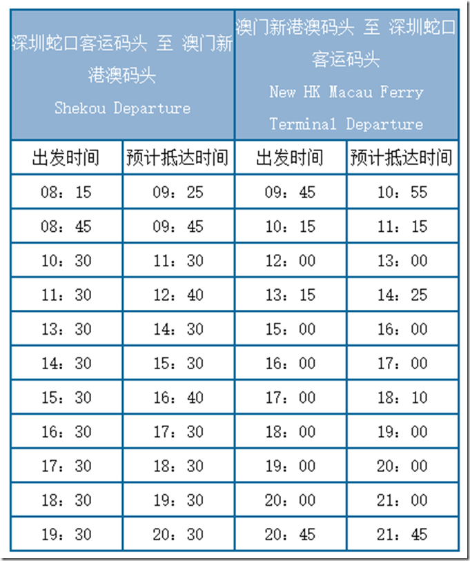 蛇口码头去澳门时刻表（最新）